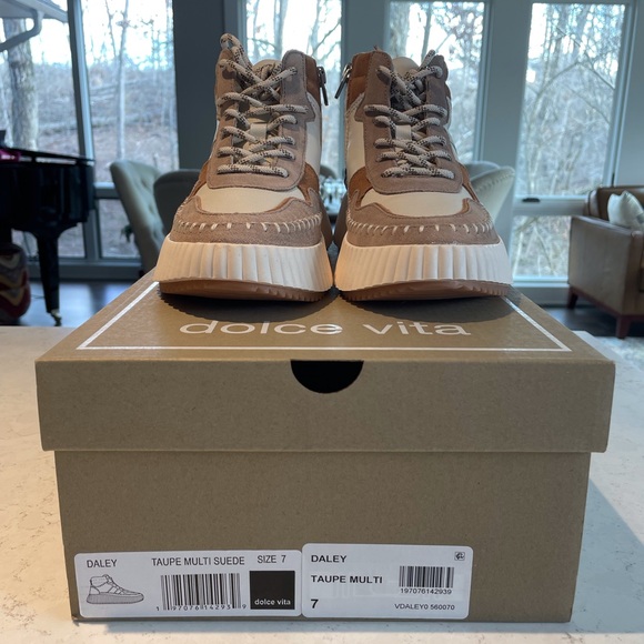 Dolce Vita Beige and White High-Top Sneakers - Picture 2 of 9